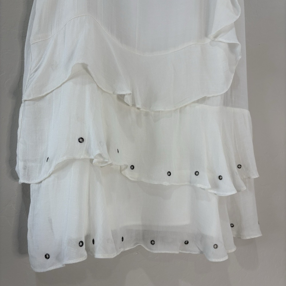 Zara Trafaluc Ivory One Shoulder Tiered Asymmetrical Metal Embellishment Dress S - Picture 3 of 12